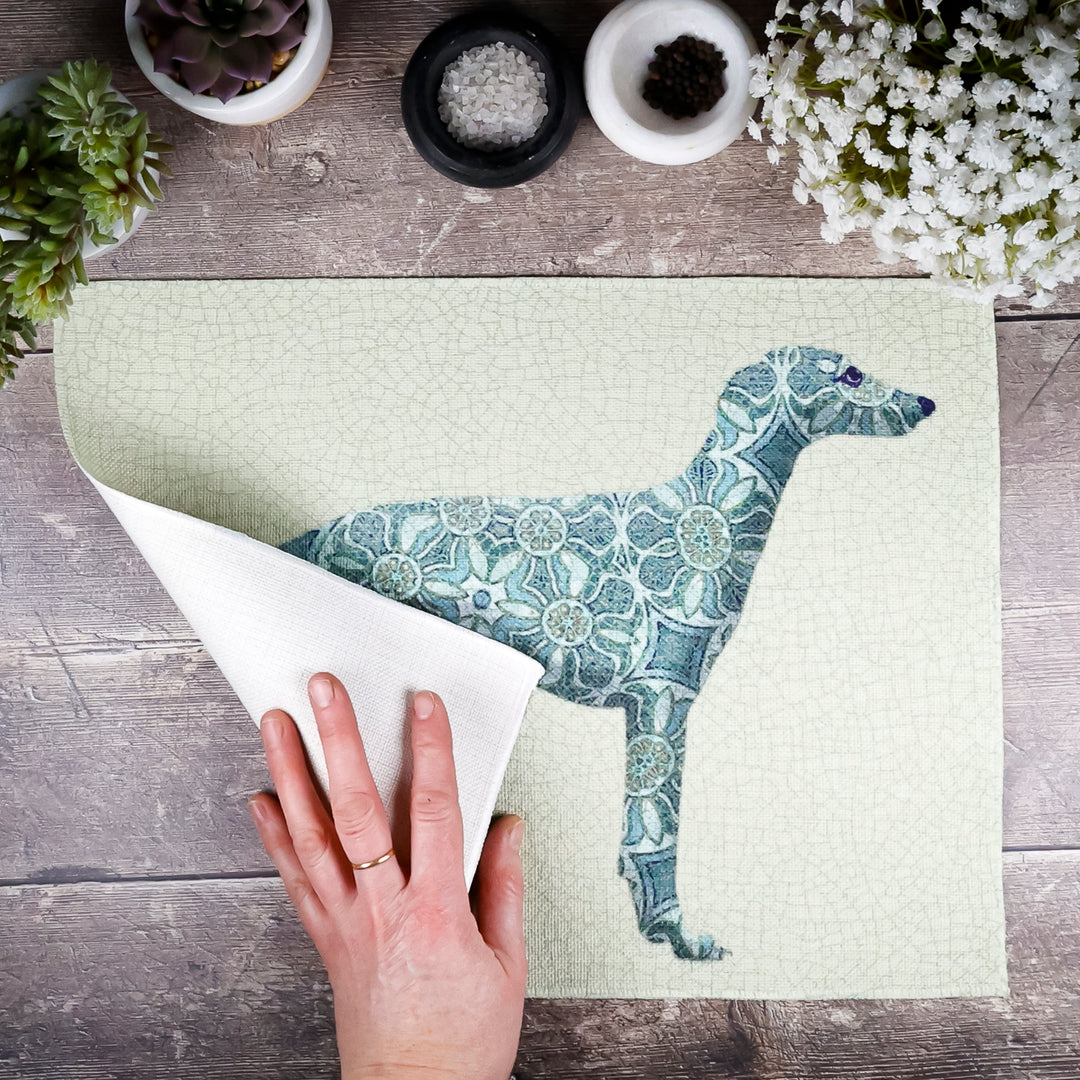 Greyhound Lurcher Placemat - Fabric - Pomegranate Blue Green