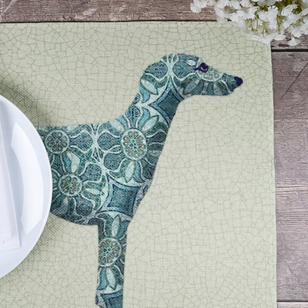Greyhound Lurcher Placemat - Fabric - Pomegranate Blue Green