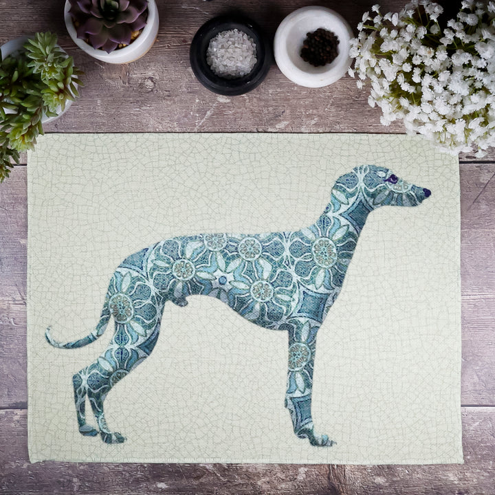 Greyhound Lurcher Placemat - Fabric - Pomegranate Blue Green