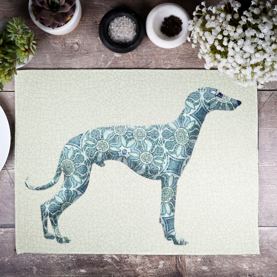 Greyhound Lurcher Placemat - Fabric - Pomegranate Blue Green