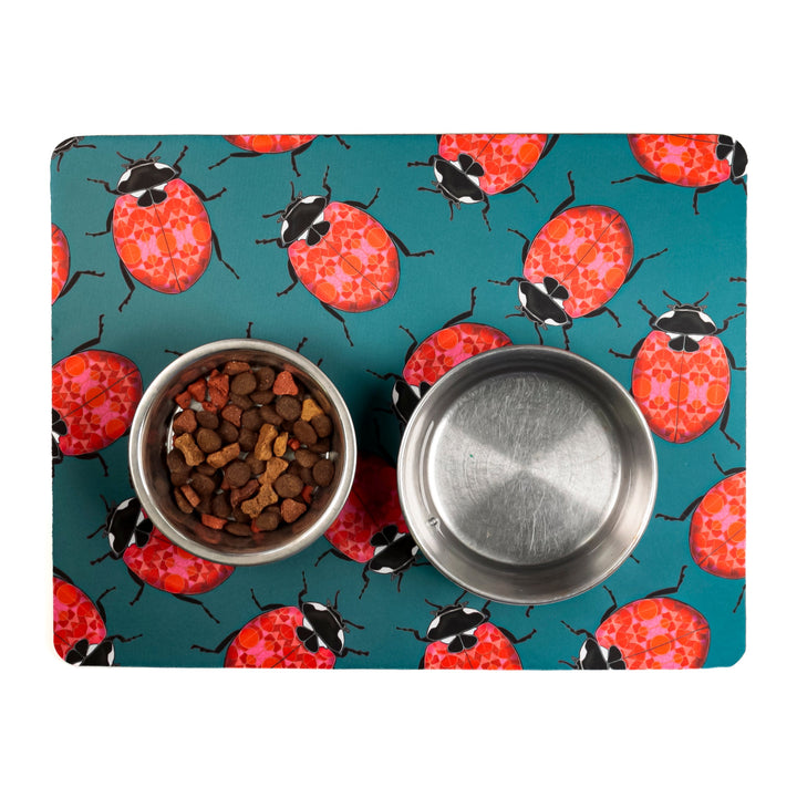 SALE Red Ladybirds Large Pet Food Mat
