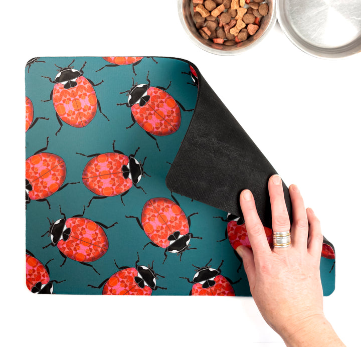 Red Ladybirds Large Pet Food Mat