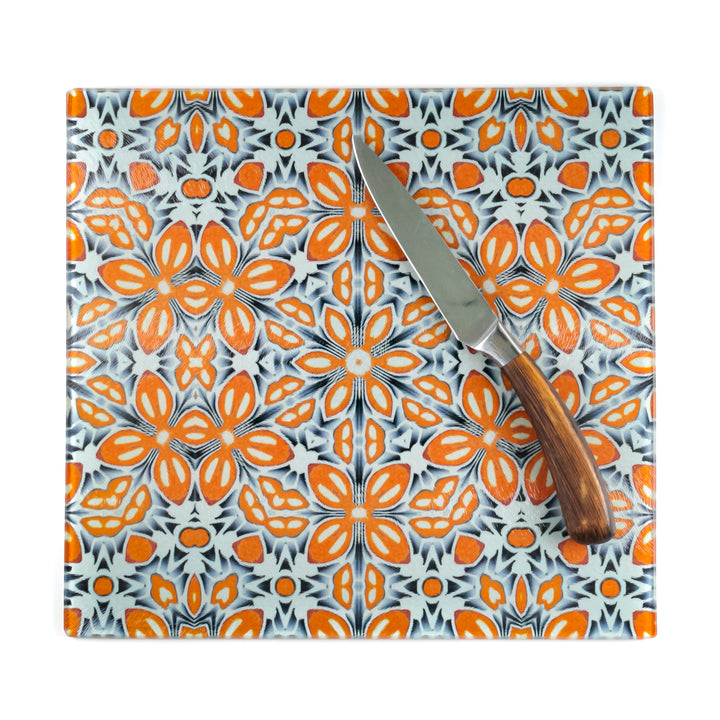 Marokkanischer Blumenschutz für die Arbeitsplatte (petrol/orange)
