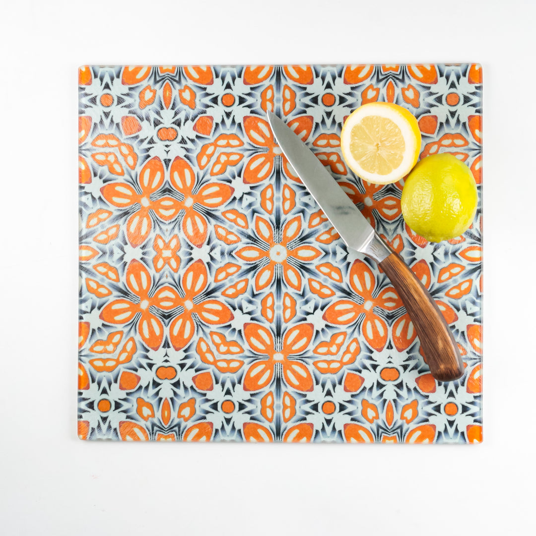 Marokkanischer Blumenschutz für die Arbeitsplatte (petrol/orange)