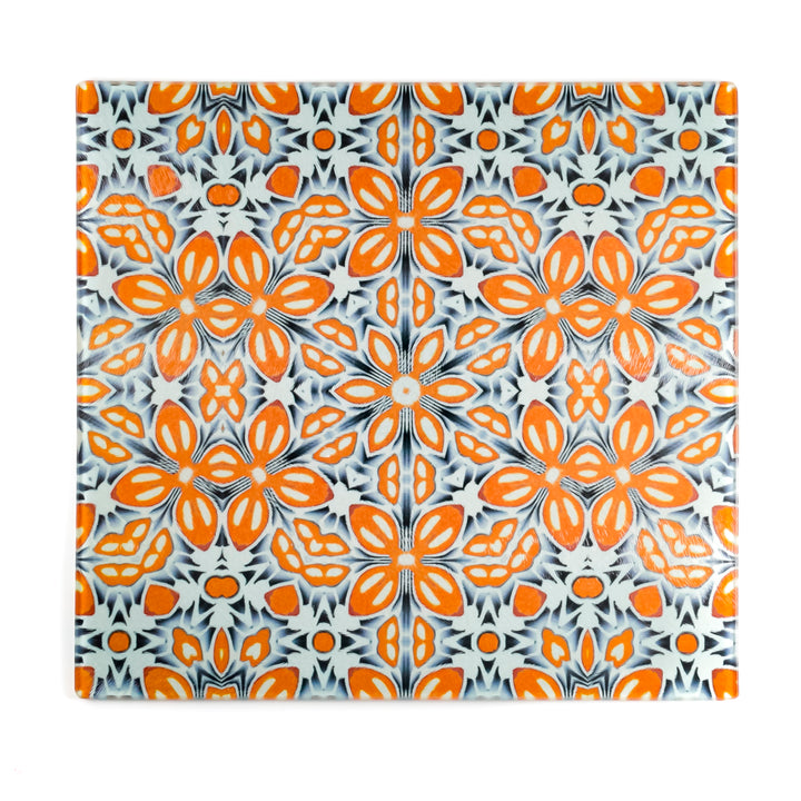Marokkanischer Blumenschutz für die Arbeitsplatte (petrol/orange)