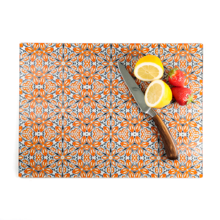 Marokkanischer Blumenschutz für die Arbeitsplatte (petrol/orange)