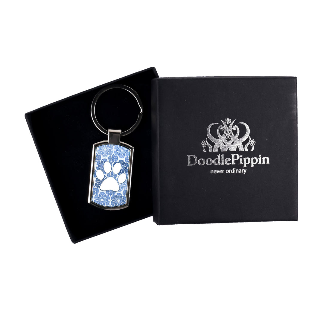 Paw Print on Blue Floral design keyring