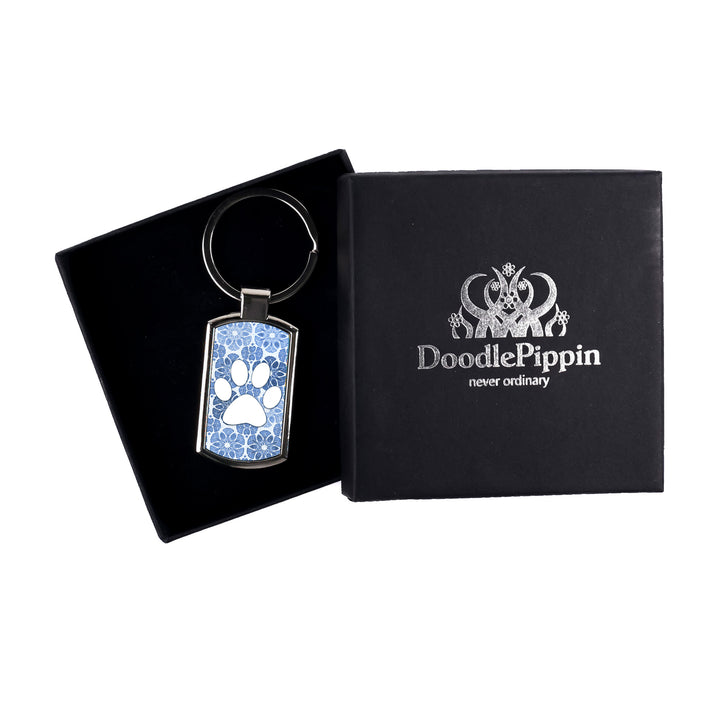 Paw Print on Blue Floral design keyring