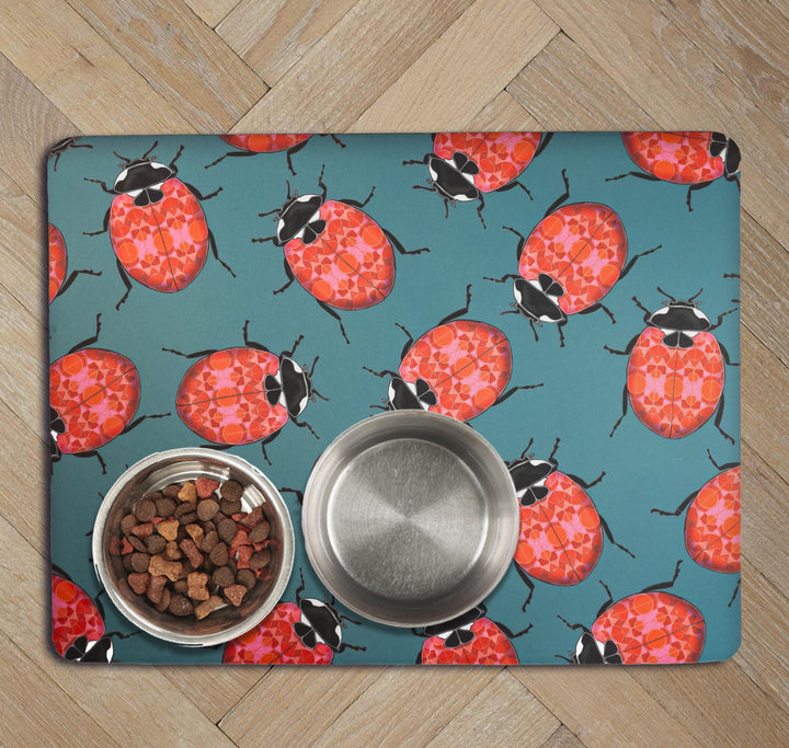 SALE Red Ladybirds Large Pet Food Mat