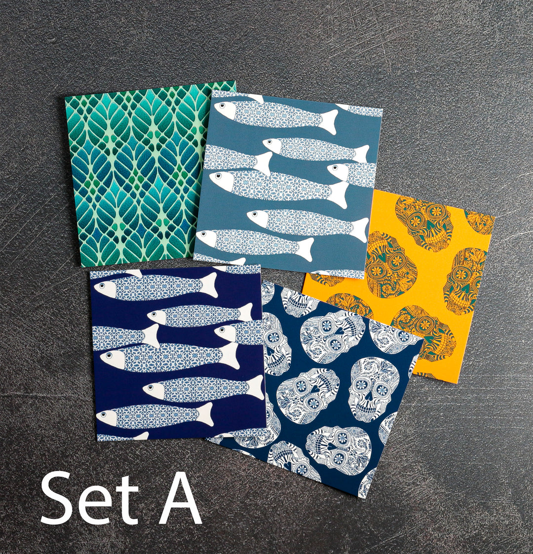 SALE Mixed Set of Five Luxe Square postcards