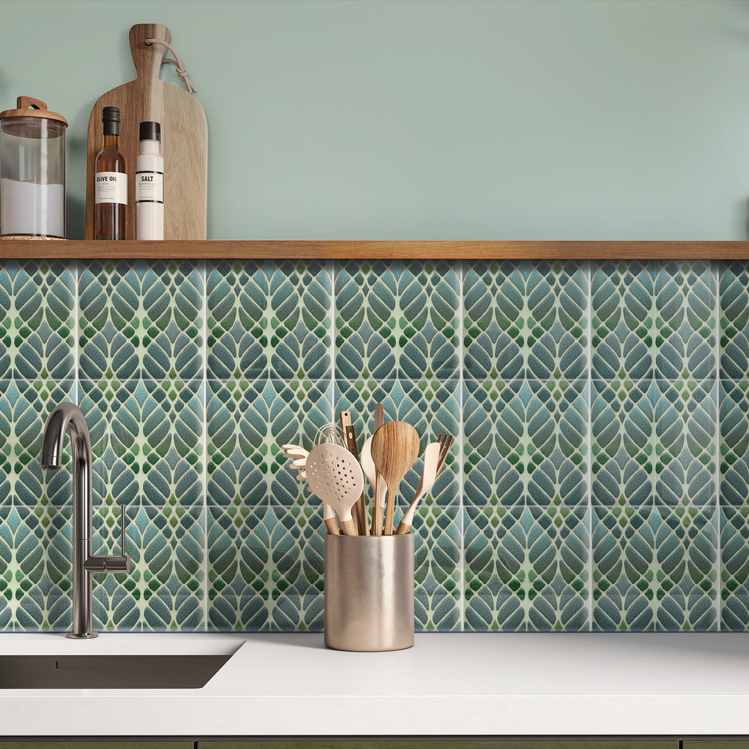 "Malachite Twining" Green blue kitchen tiles