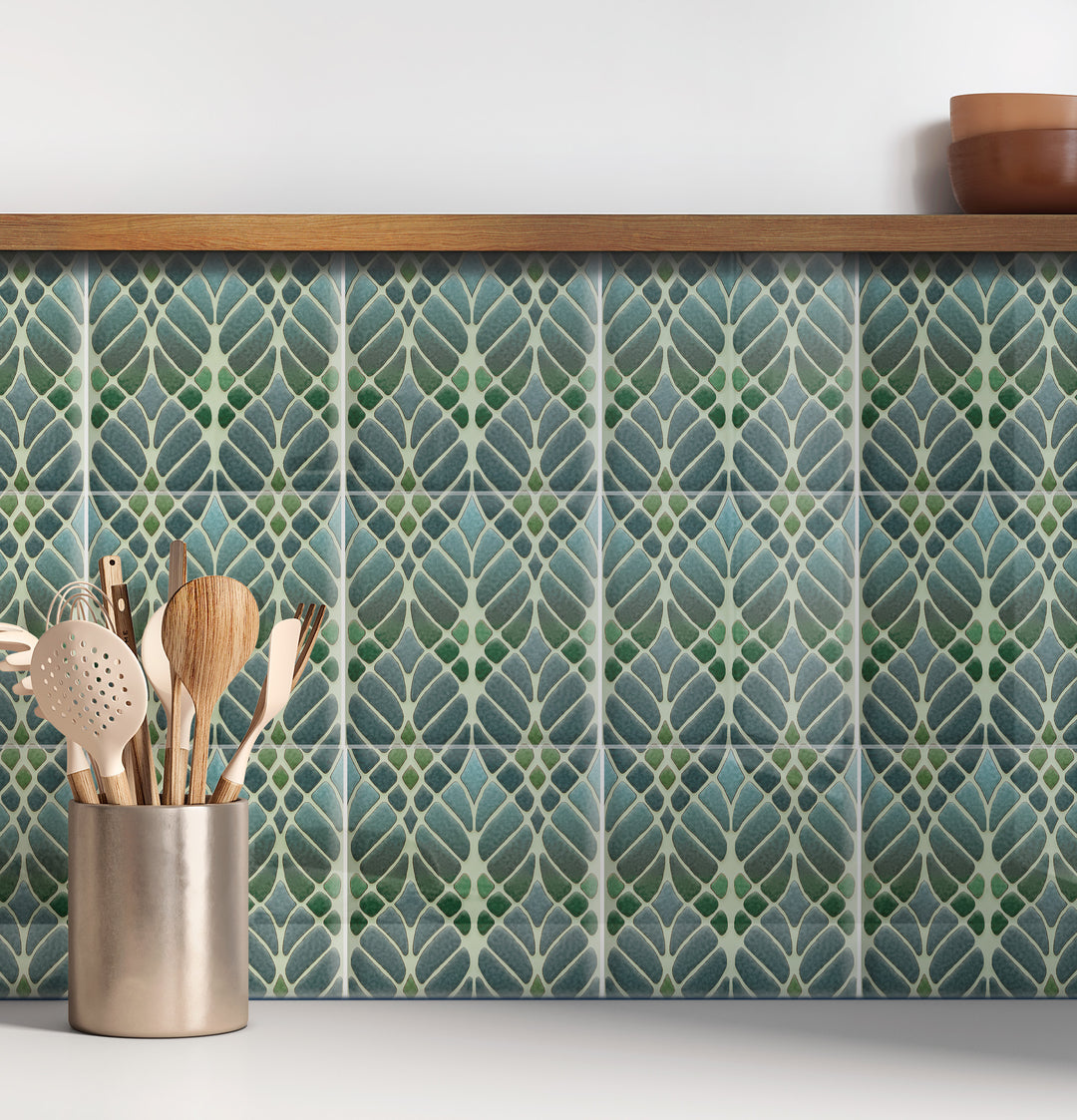 "Malachite Twining" Green blue kitchen tiles