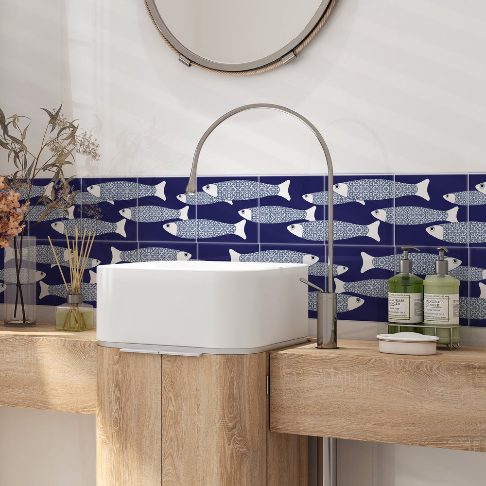 Ocean Shoal 'Border' tile - Navy Blue - Large Scale