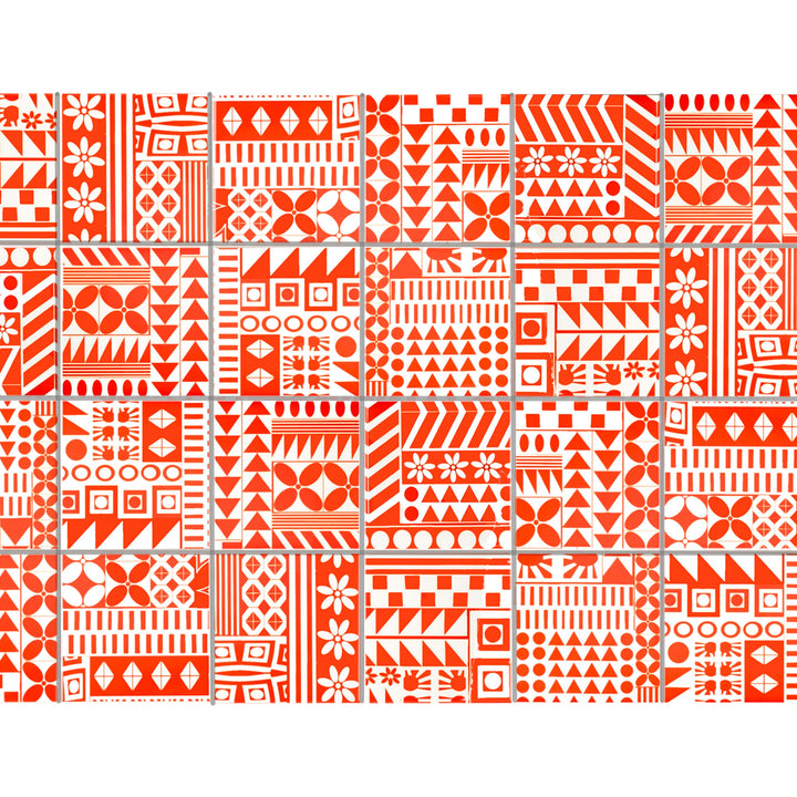 SALE SET of 8x 10.8cm Orange Geometric Retro tiles