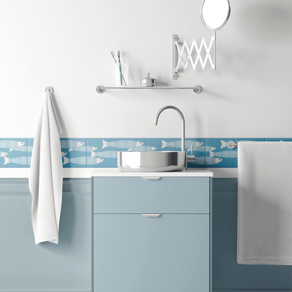 Ocean Shoal 'Border' tile - Grey Blue - Large Scale