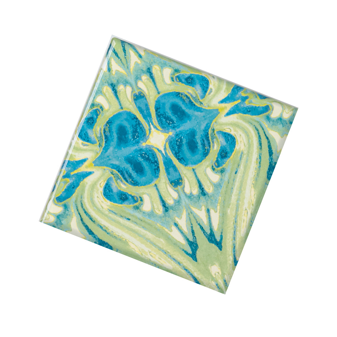 Blaugrüne Fliesen „Vintage Bouquet“ – Version GEBRANNTE TINTE