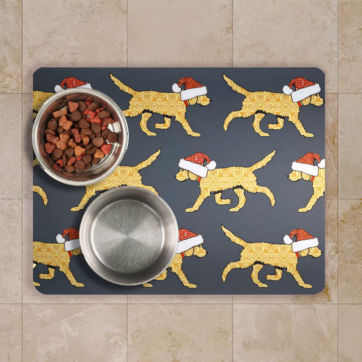 Christmas Labradoodle / Labrador Large Pet Food Mat - Yellow Labs
