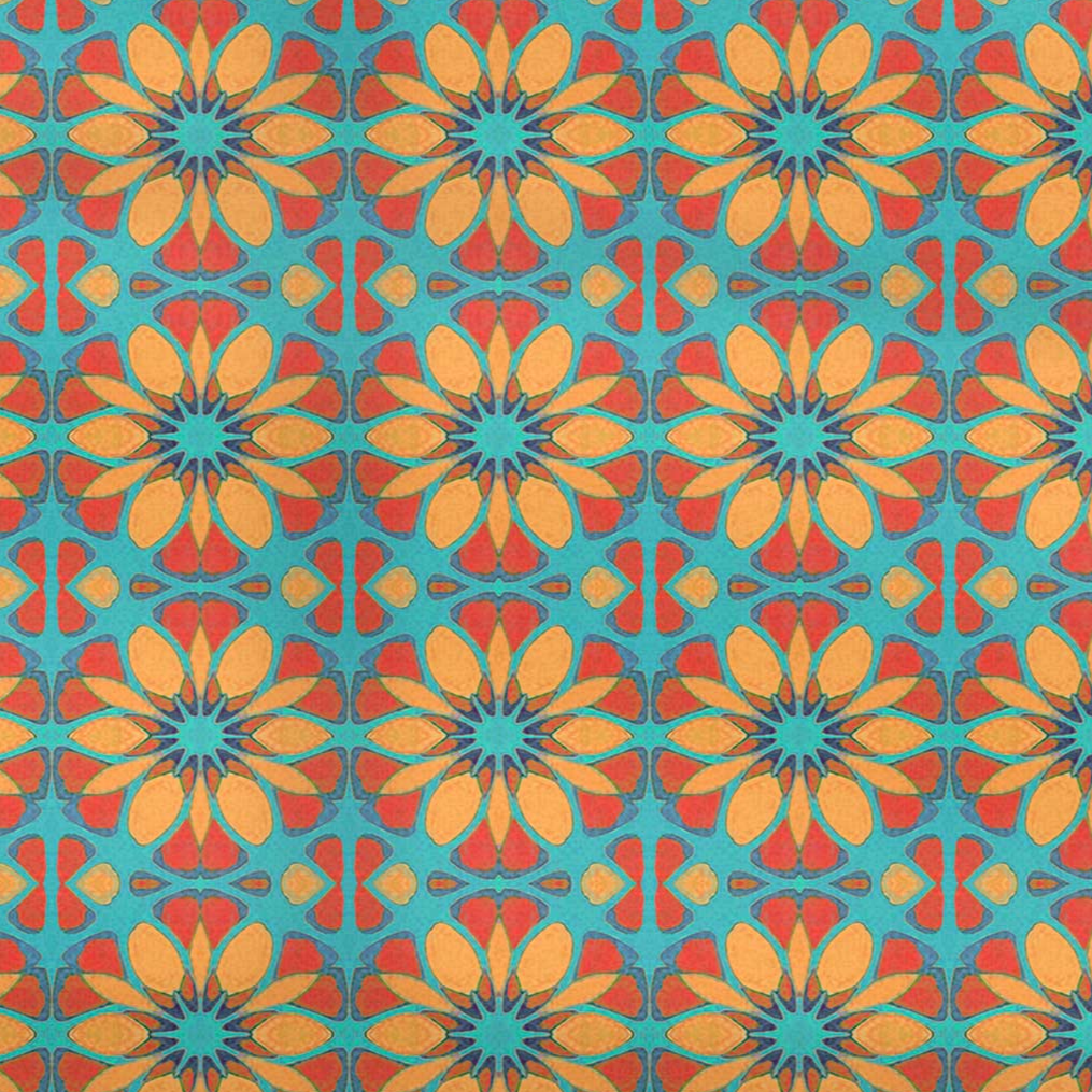 Moroccan Flower Kitchen Splashback - Orange &amp; Teal