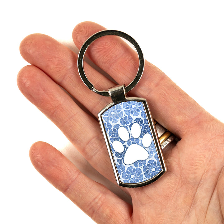 Paw Print on Blue Floral design keyring