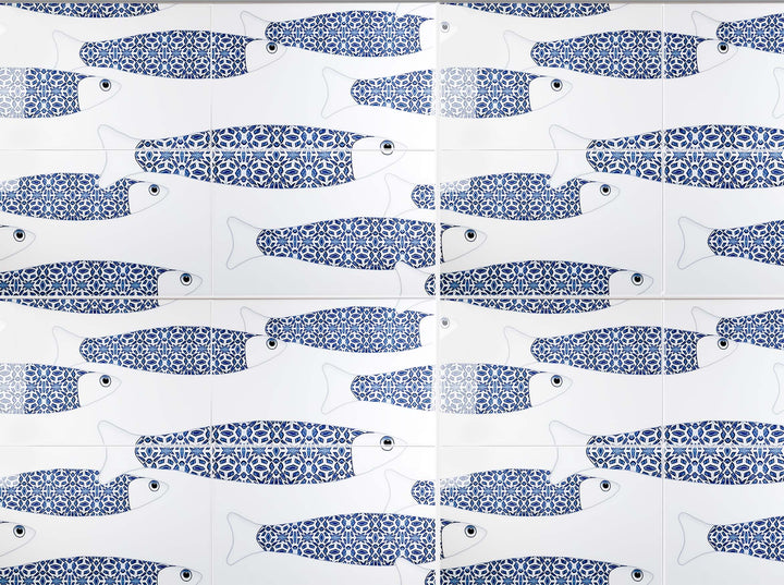 Ocean Shoal - White &amp; Blue Border version - Large SCALE - Rectangular Tile - 30x20cm (12x8 inches)