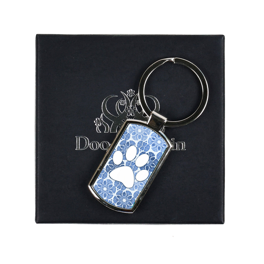 Paw Print on Blue Floral design keyring