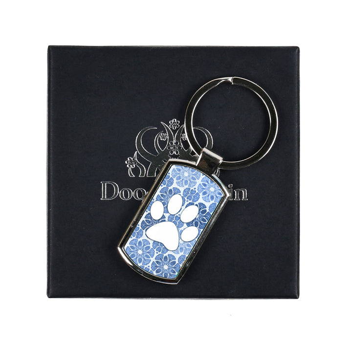 Paw Print on Blue Floral design keyring