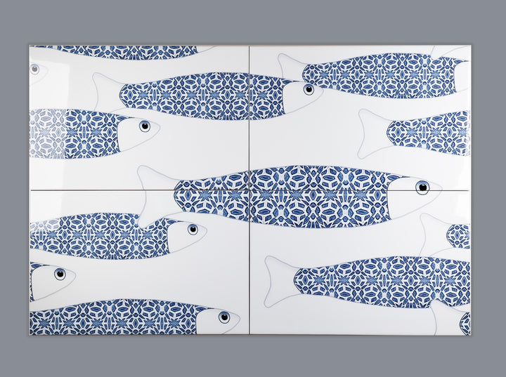 Ocean Shoal - White &amp; Blue Border version - Large SCALE - Rectangular Tile - 30x20cm (12x8 inches)