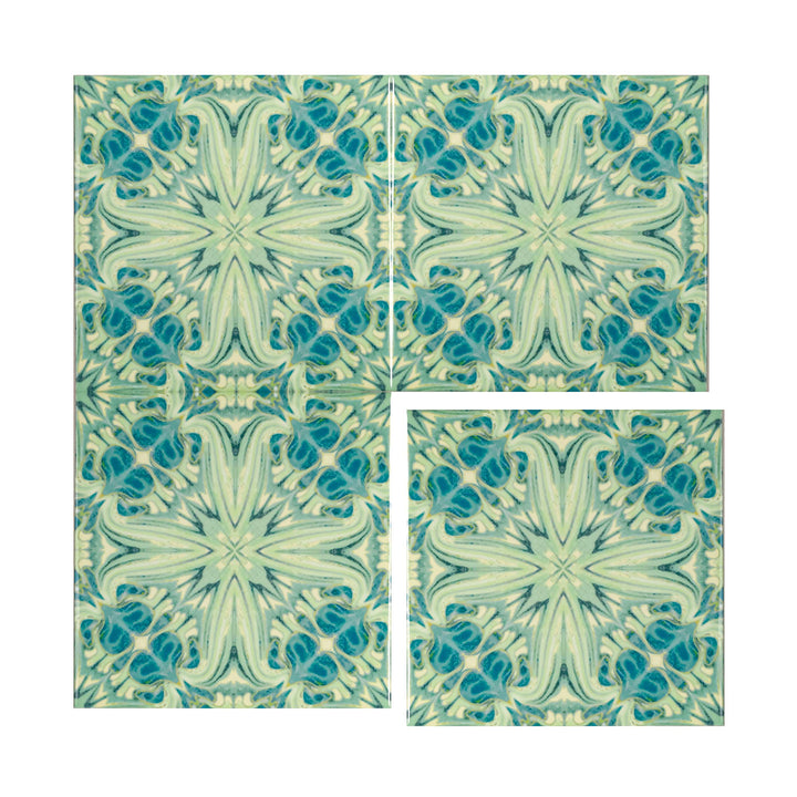 SALE - Set of 40 x 10.8cm / 4.25in Blue Green Vintage Botanical Tiles - Perfect