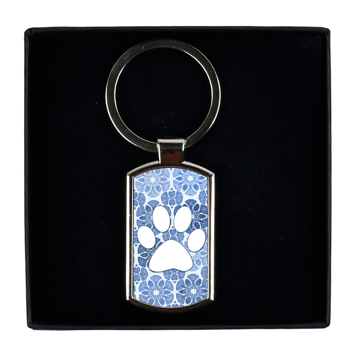 Paw Print on Blue Floral design keyring