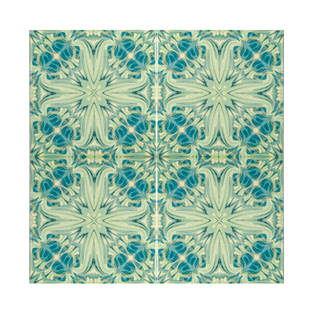 SALE - Set of 40 x 10.8cm / 4.25in Blue Green Vintage Botanical Tiles - Perfect