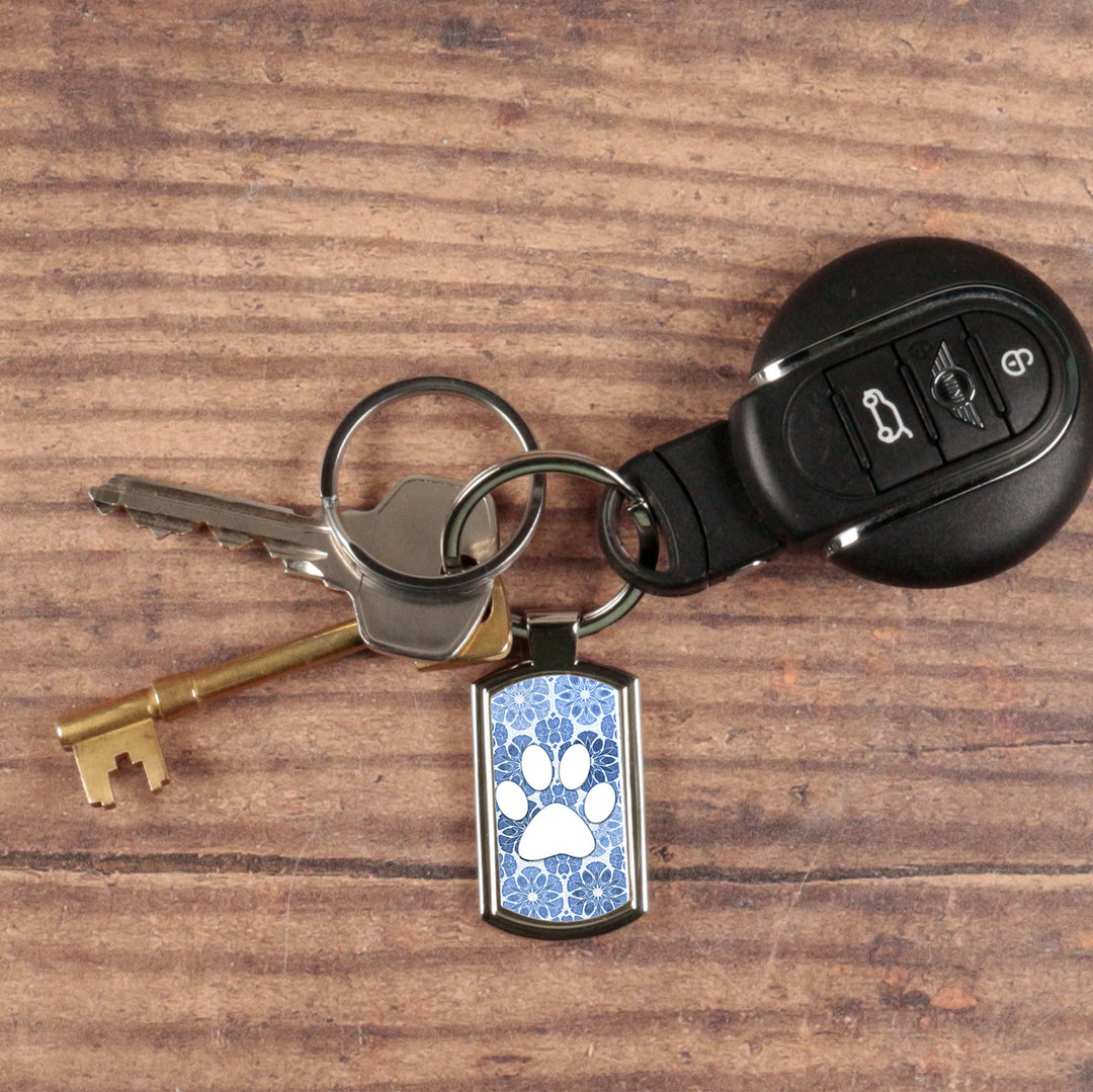 Paw Print on Blue Floral design keyring