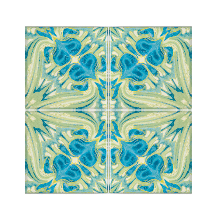 Blaugrüne Fliesen „Vintage Bouquet“ – Version GEBRANNTE TINTE
