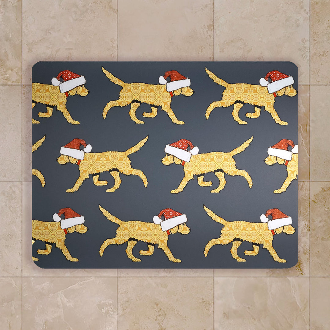 Christmas Labradoodle / Labrador Large Pet Food Mat - Yellow Labs