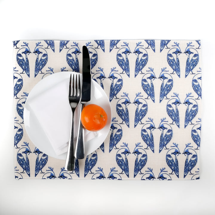 Lovebirds Fabric Placemat - Blue on White
