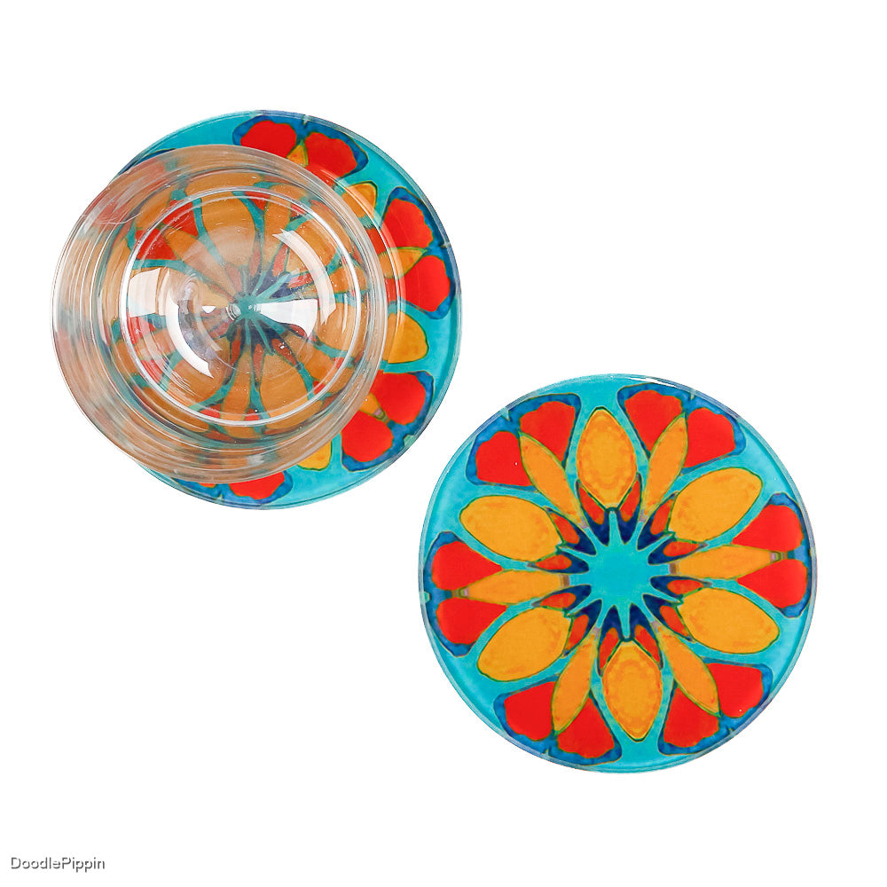Teal/Orange - Moroccan Flower - Glass Coaster Set