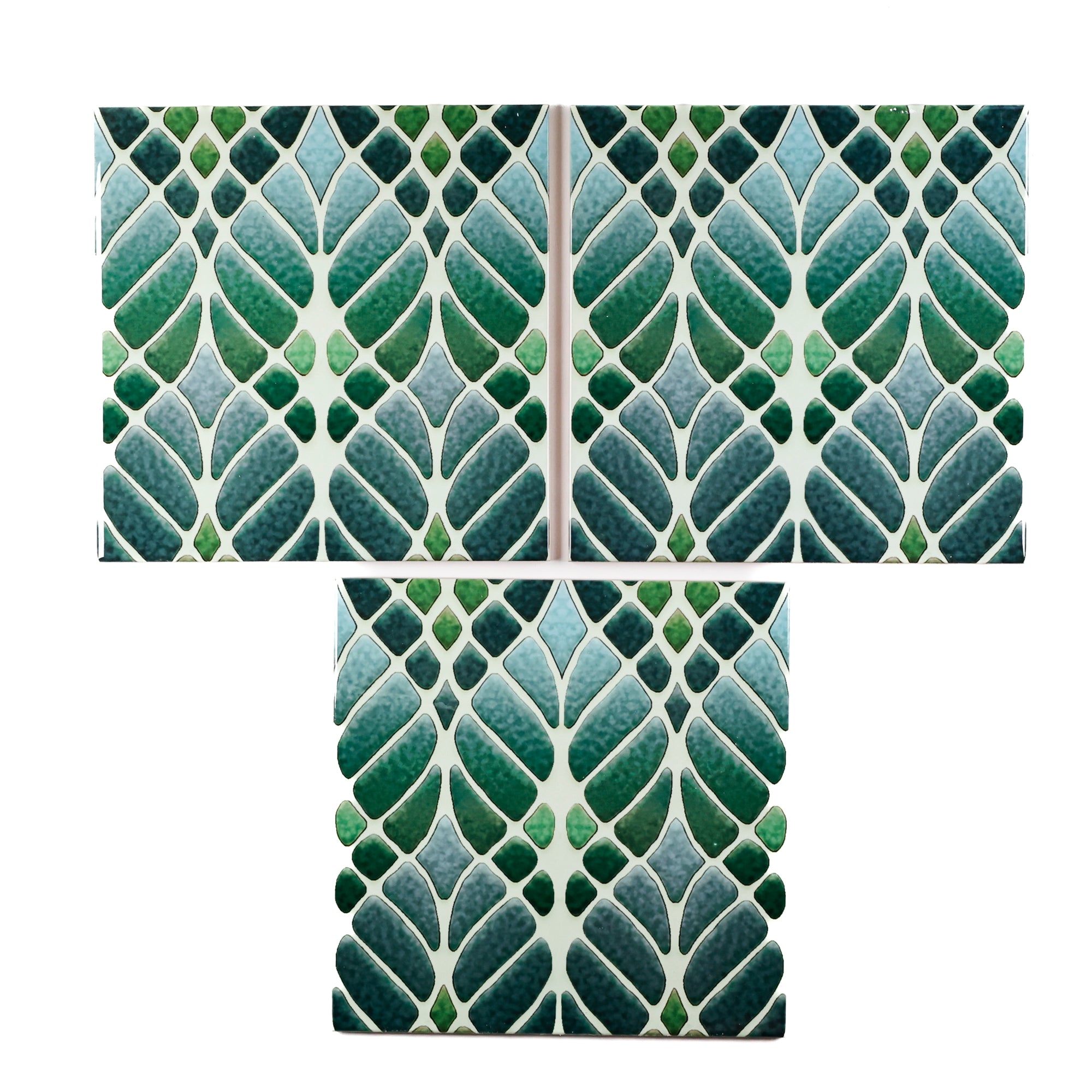 SALE SECONDS SET of 3 x 20cm Green Interwoven Tree tiles – DoodlePippin
