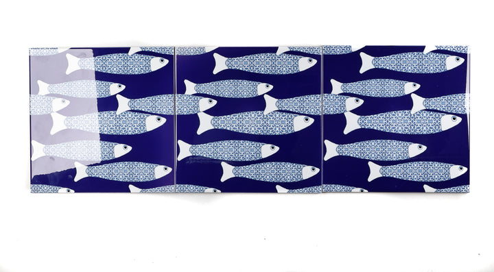 SALE SECONDS SET of 3 x 20cm Navy blue Ocean Shoal tiles