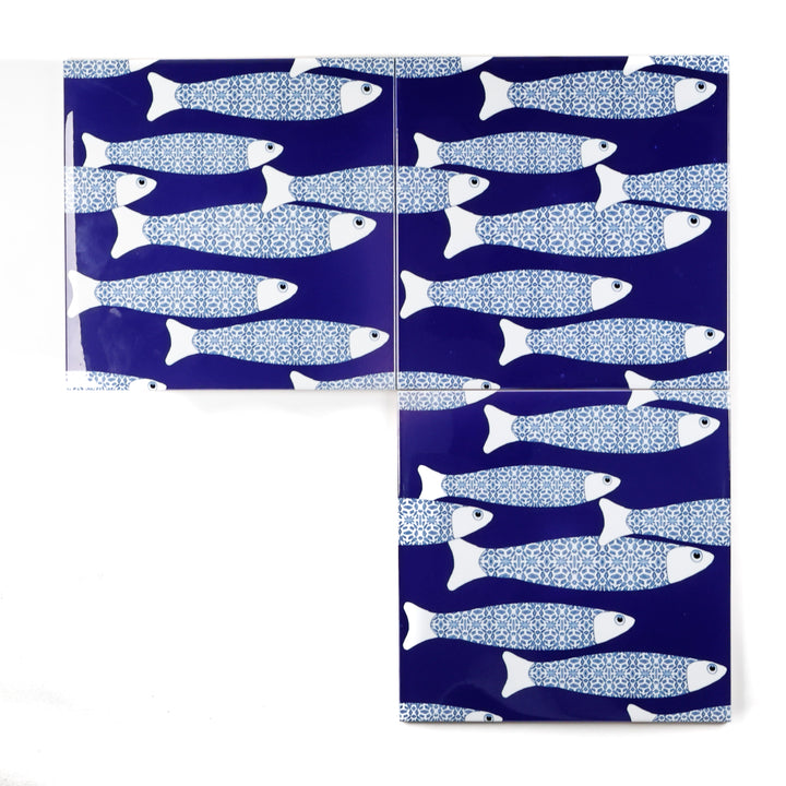 SALE SECONDS SET of 3 x 20cm Navy blue Ocean Shoal tiles