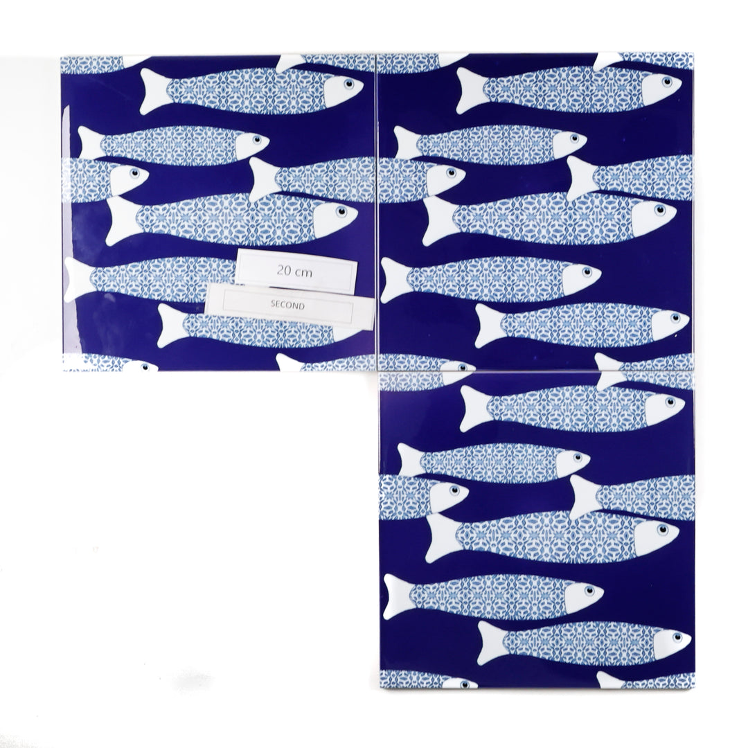 SALE SECONDS SET of 3 x 20cm Navy blue Ocean Shoal tiles
