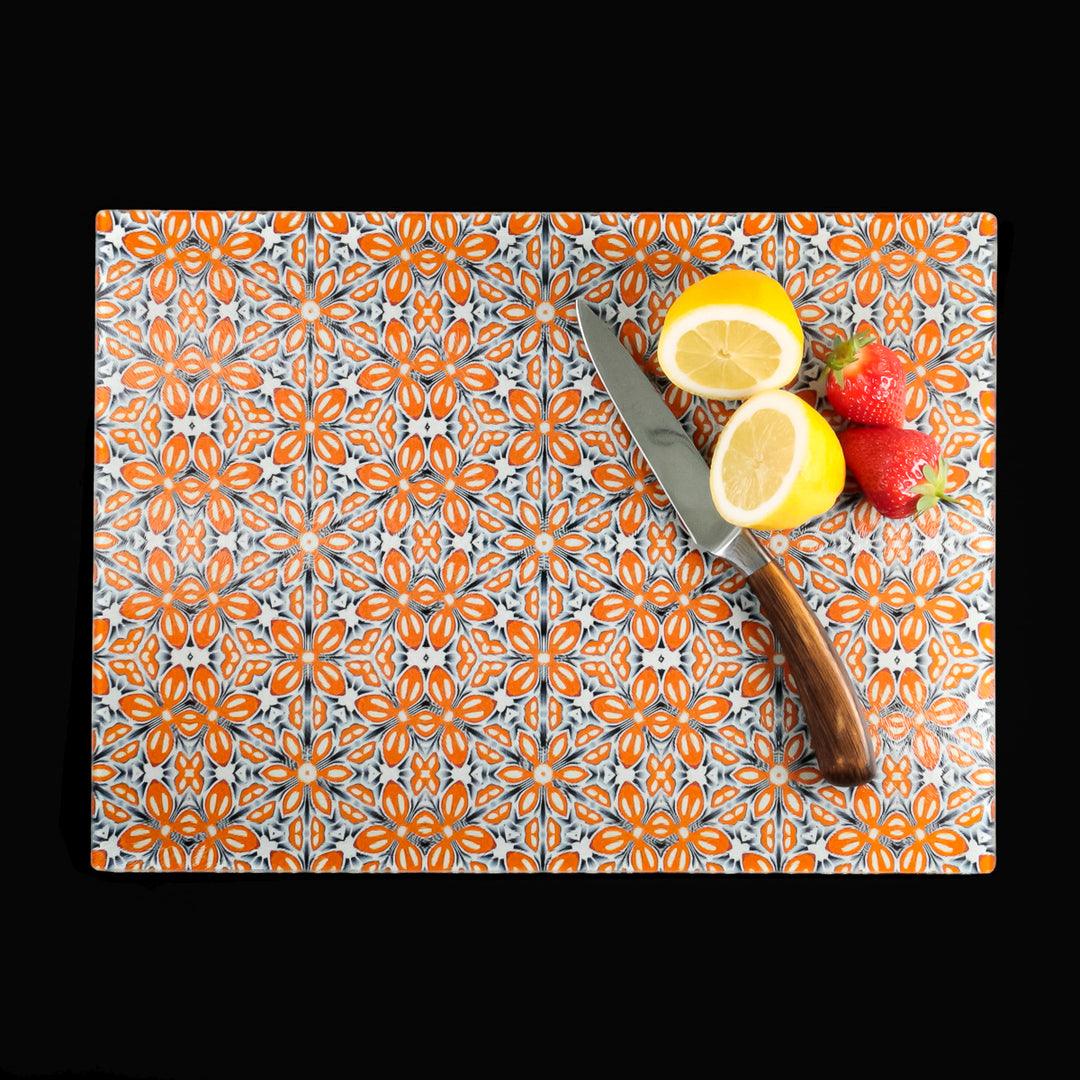 Marokkanischer Blumenschutz für die Arbeitsplatte (petrol/orange)