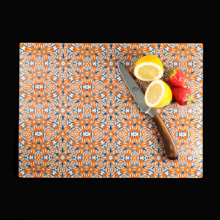 Marokkanischer Blumenschutz für die Arbeitsplatte (petrol/orange)