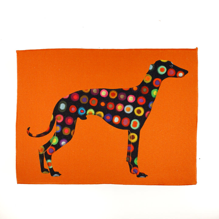 Greyhound Lurcher Placemat - Fabric - Spotty on orange