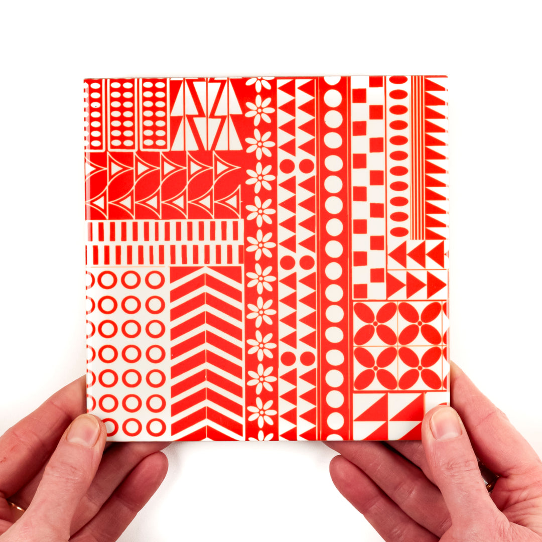SALE SET - 6 x 15.2cm Mix and Match Orange Geometric Ceramic tiles