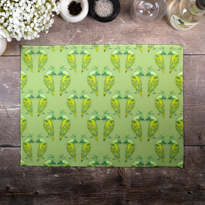 Lovebirds Fabric Placemat - Green Yellow Budgerigar