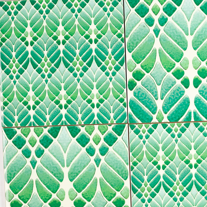 SALE SECONDS SET of 4 x 15.2cm Bright Green Interwoven Tree tiles (mixed set)