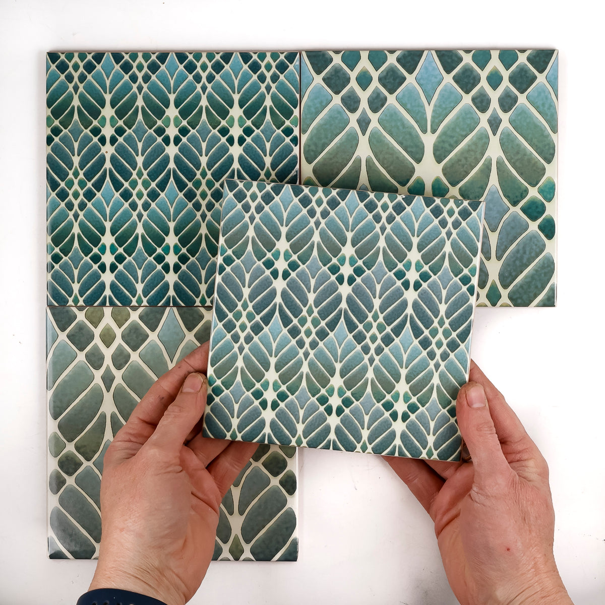 SALE SET of 4x 15cm Fired Ink tiles (Mixed Interwoven Tree Designs ...