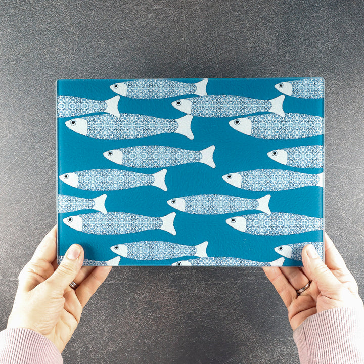 SALE - Sky Blue Ocean Shoal - Small rectangular Worktop Saver (textured)