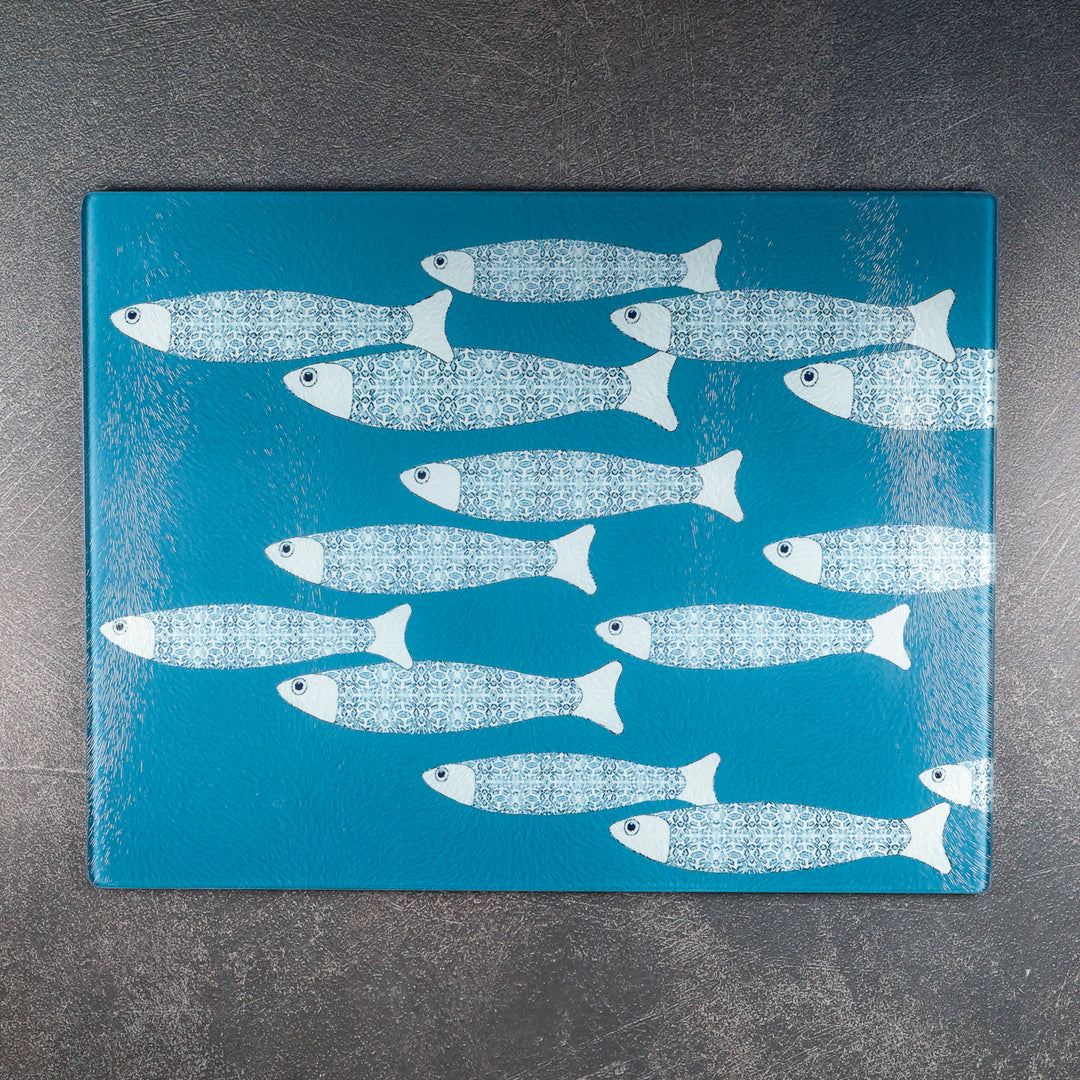 SALE - Large Rectangular Teal/Blue Ocean Shoal - Chopping Board (textured)