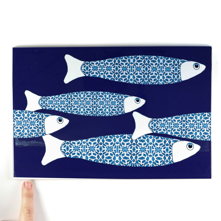 SALE SECONDS - 5x Navy Blue Ocean Shoal - Border version - Large Rectangular Tiles - 30x20cm
