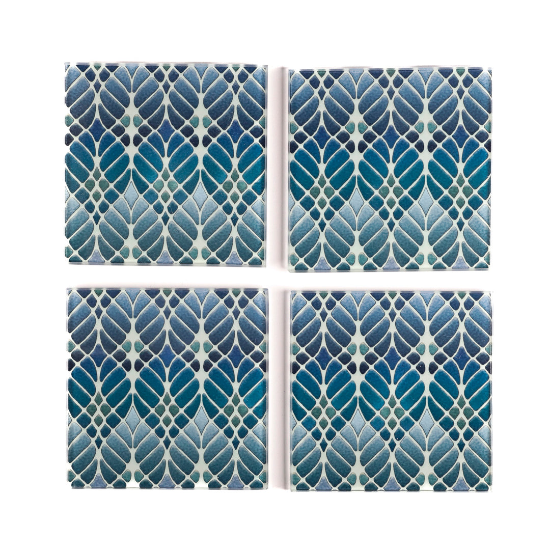 SALE SET of 4x Interwoven Trees Glass Coaster Set (square)